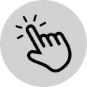 A black and white logo of a hand pointing