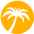 A palm tree in a yellow circle on a white background