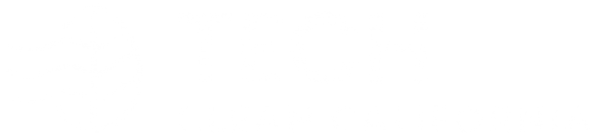 White logo for Tech Clean California on a transparent background