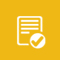 A white icon of a document with a check mark on a yellow background