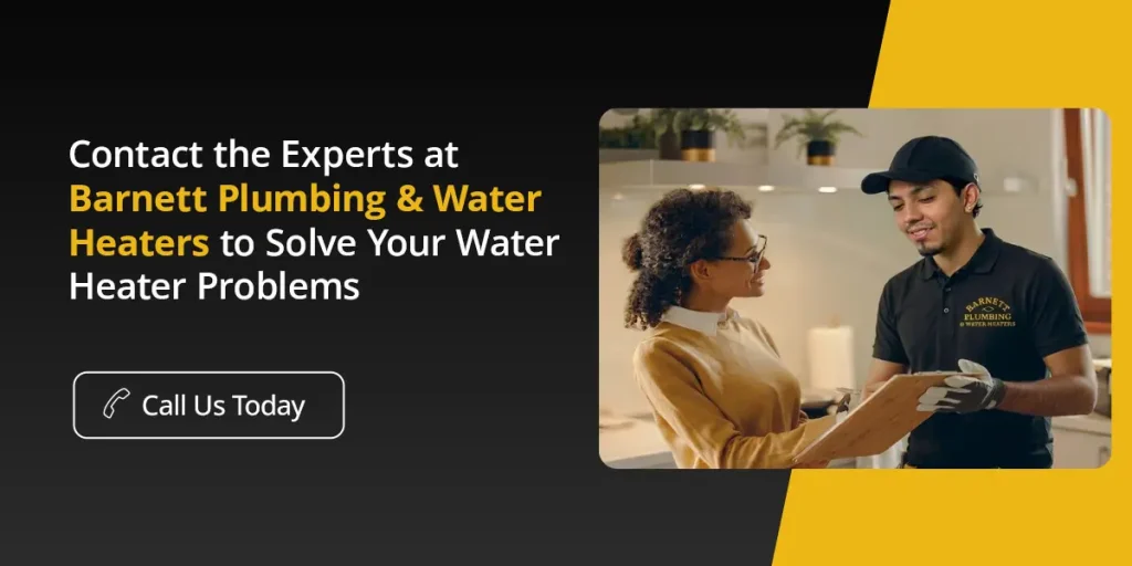 Barnett Plumbing technician discussing water heater service with homeowner